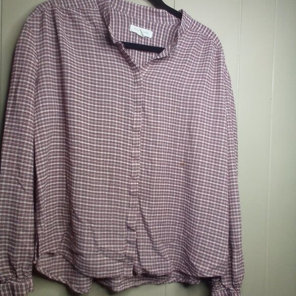 Treasure & Bond Button Up Shirt L Long Sleeve Plaid Tan Red - Picture 14 of 15